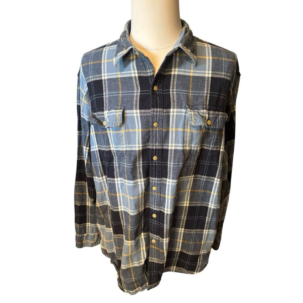 TIMBERLAND Plaid Heavy Flannel Shirt Blue Men’s 2XL Cotton Pockets